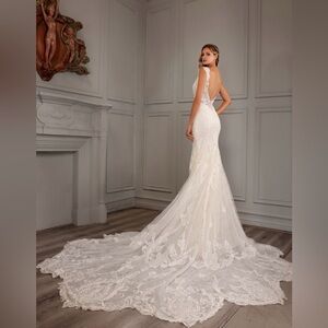 🚨 BRIDAL BLOWOUT NWT Ivory Lace Tulle Wedding Gown Stunning Train! SZ:8